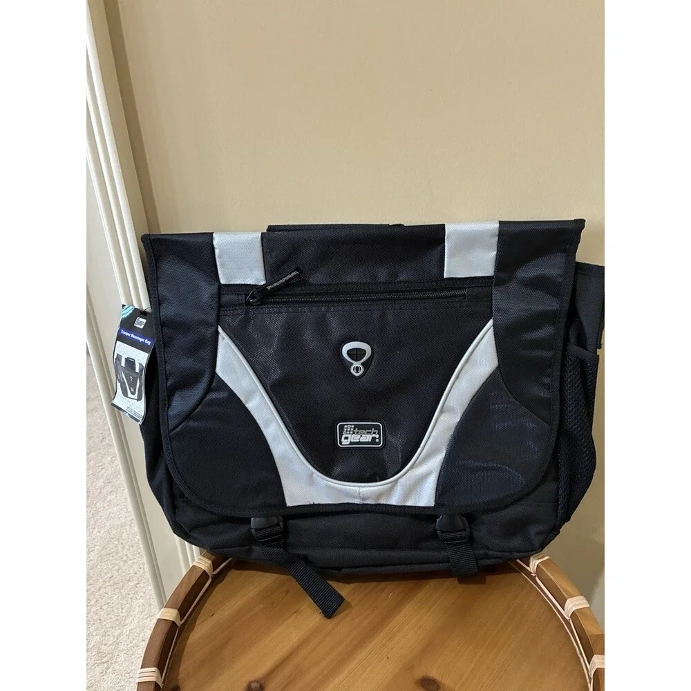 Tech Gear Trooper Messenger Bag BLACK GRAY NWT School/Work/College